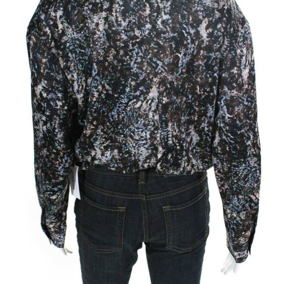 ASTR Women's Yvette Sequin Print V-Neck Bodysuit Black Blue Size Large NWT - Picture 5 of 8